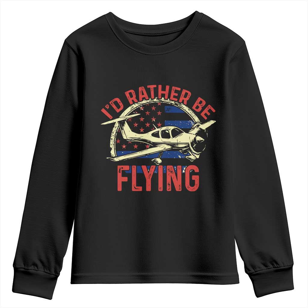 Funny Airplane Pilot Youth Sweatshirt I'd Rather Be Flying - Wonder Print Shop