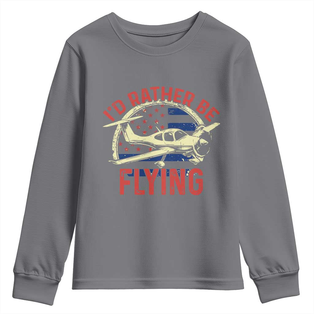Funny Airplane Pilot Youth Sweatshirt I'd Rather Be Flying - Wonder Print Shop
