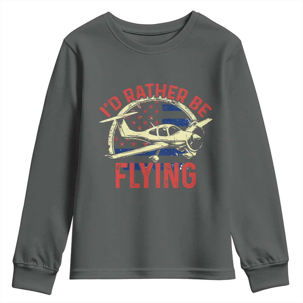 Funny Airplane Pilot Youth Sweatshirt I'd Rather Be Flying - Wonder Print Shop