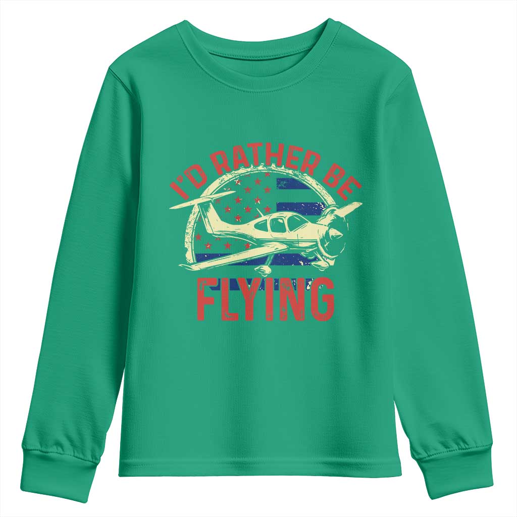 Funny Airplane Pilot Youth Sweatshirt I'd Rather Be Flying - Wonder Print Shop