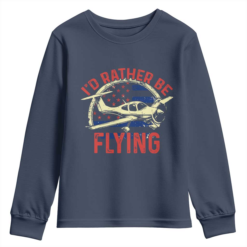 Funny Airplane Pilot Youth Sweatshirt I'd Rather Be Flying - Wonder Print Shop