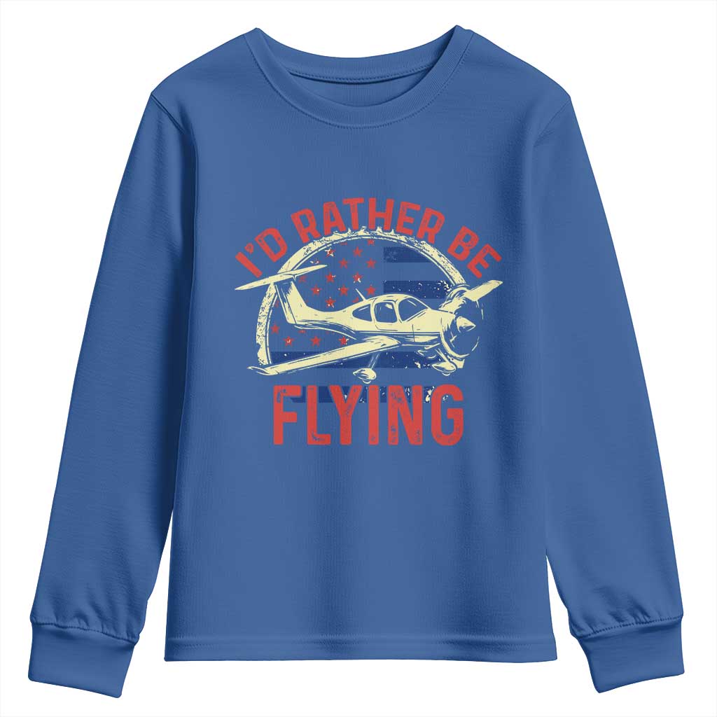 Funny Airplane Pilot Youth Sweatshirt I'd Rather Be Flying - Wonder Print Shop