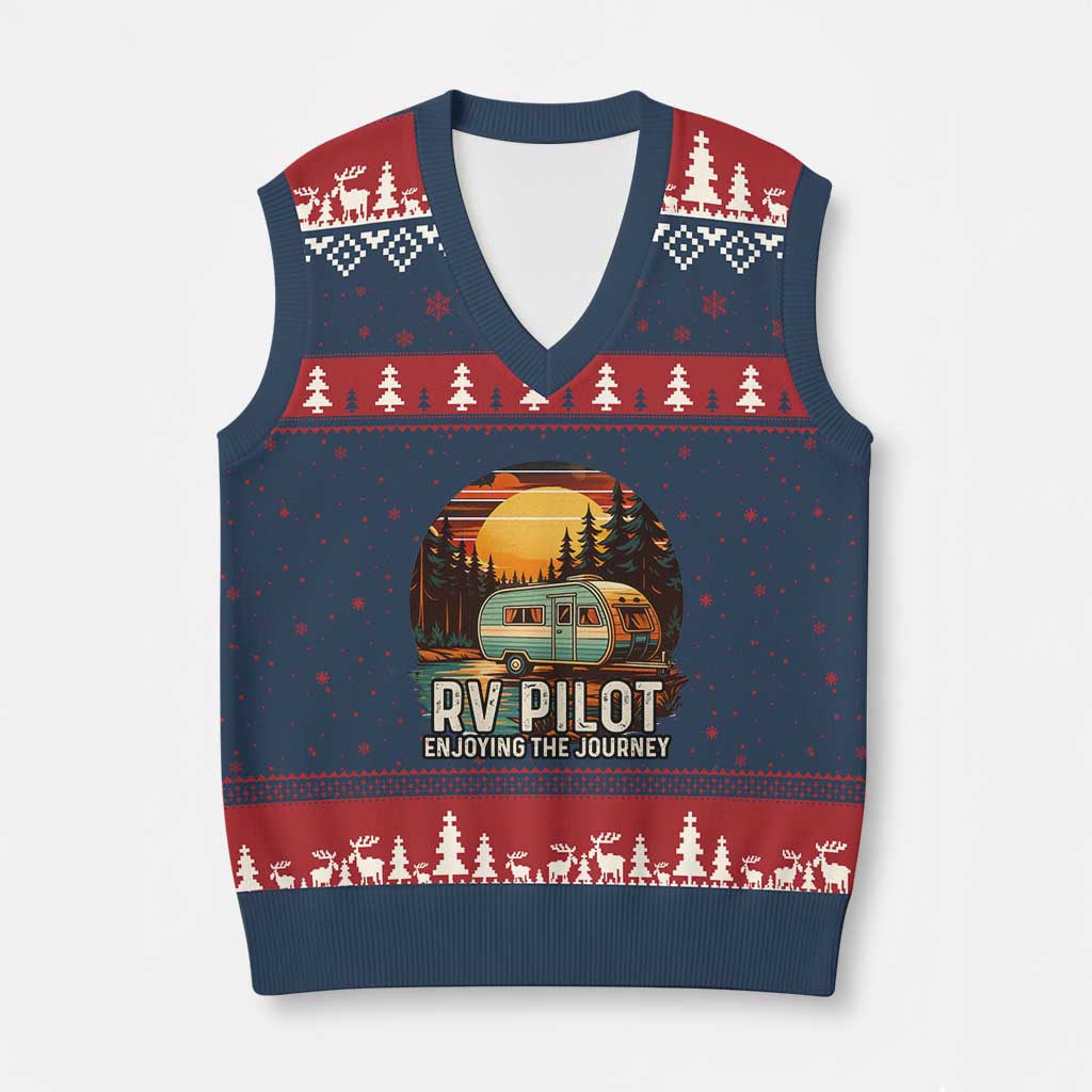 RV Pilot Enjoying The Journey V-Neck Knit Sweater Vest Funny Camping Lover - Wonder Print Shop