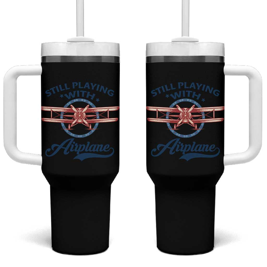Still Playing With Airplane Tumbler With Handle Aviation Lover Airline Pilot - Wonder Print Shop