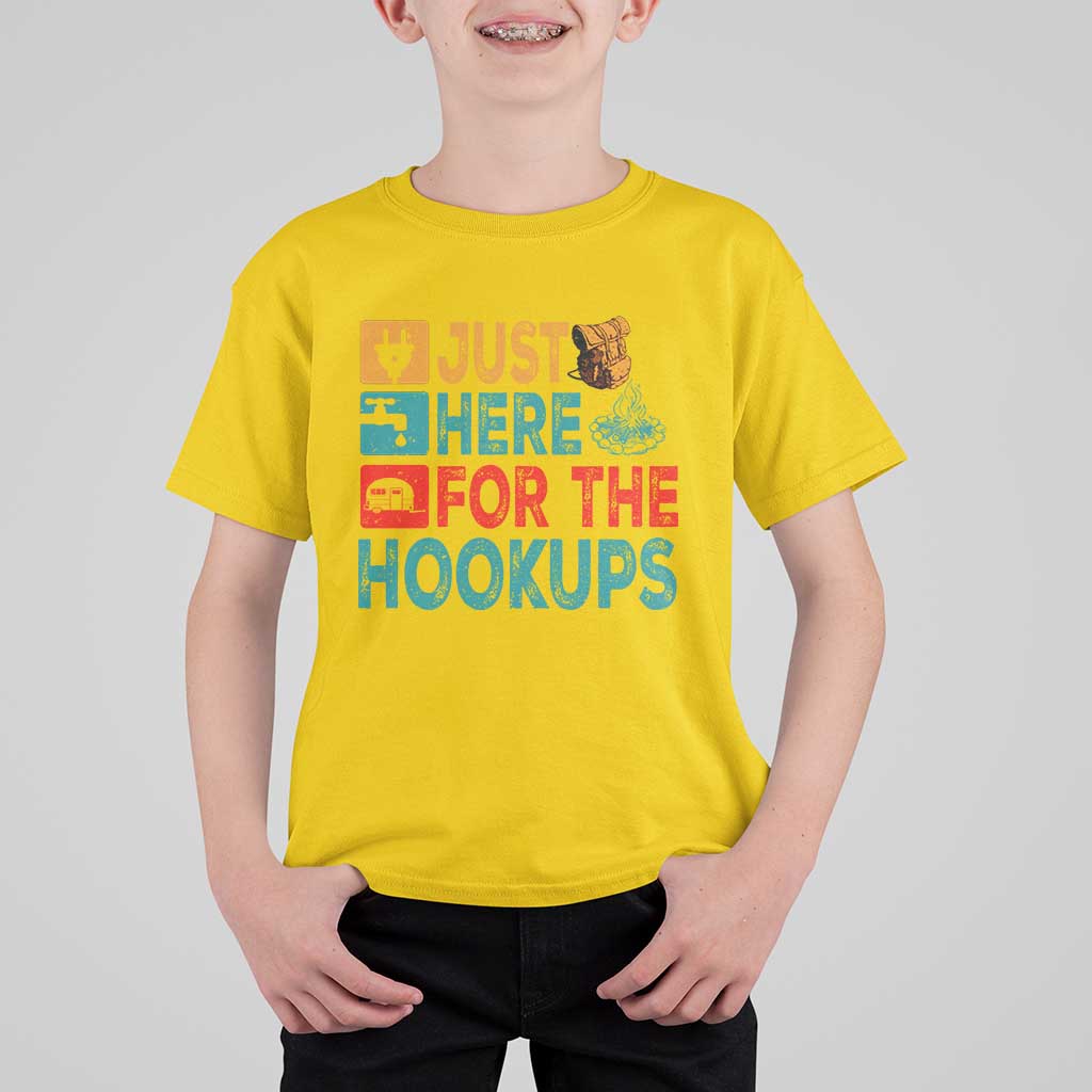 RV Camping Caravan Motorhome T Shirt For Kid Just Here For The Hookups - Wonder Print Shop