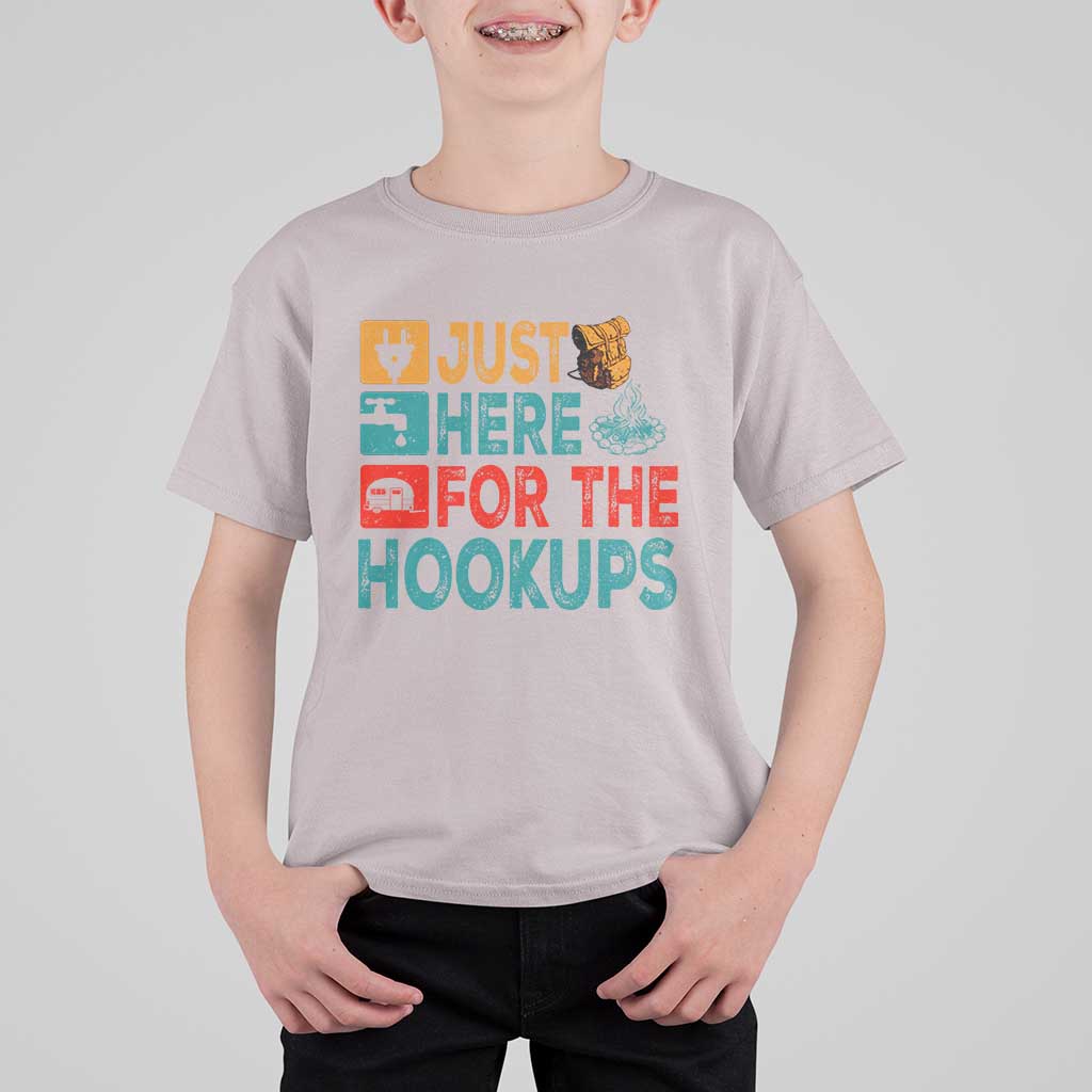RV Camping Caravan Motorhome T Shirt For Kid Just Here For The Hookups - Wonder Print Shop
