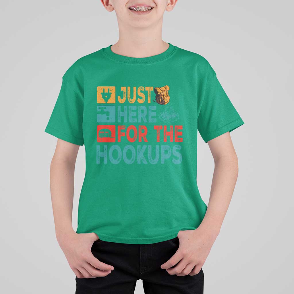 RV Camping Caravan Motorhome T Shirt For Kid Just Here For The Hookups - Wonder Print Shop