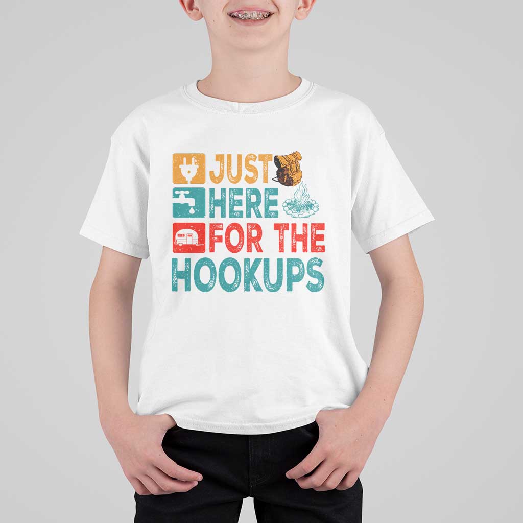 RV Camping Caravan Motorhome T Shirt For Kid Just Here For The Hookups - Wonder Print Shop
