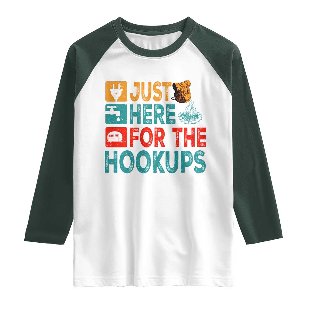 RV Camping Caravan Motorhome Raglan Shirt Just Here For The Hookups - Wonder Print Shop