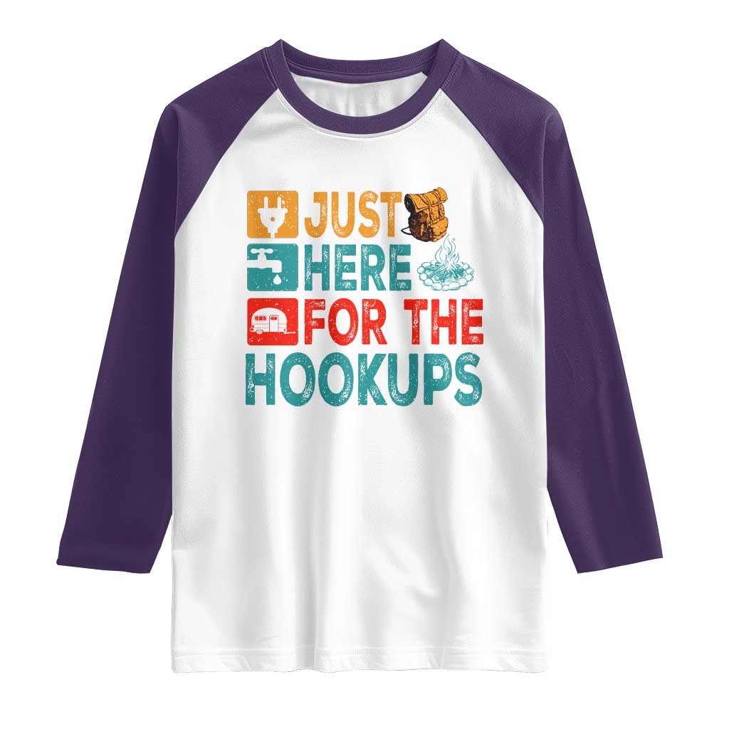 RV Camping Caravan Motorhome Raglan Shirt Just Here For The Hookups - Wonder Print Shop