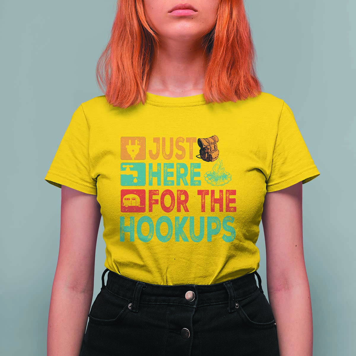 RV Camping Caravan Motorhome T Shirt For Women Just Here For The Hookups - Wonder Print Shop
