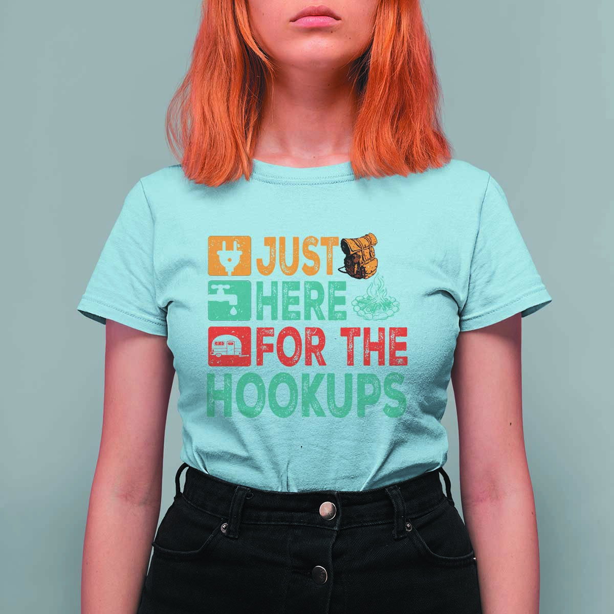 RV Camping Caravan Motorhome T Shirt For Women Just Here For The Hookups - Wonder Print Shop
