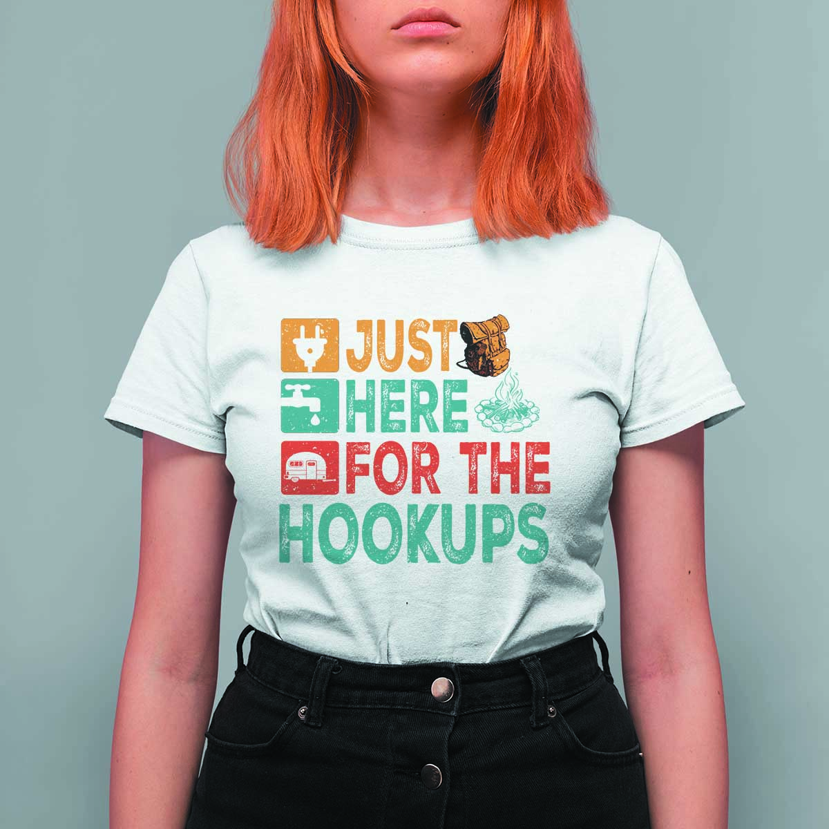 RV Camping Caravan Motorhome T Shirt For Women Just Here For The Hookups - Wonder Print Shop
