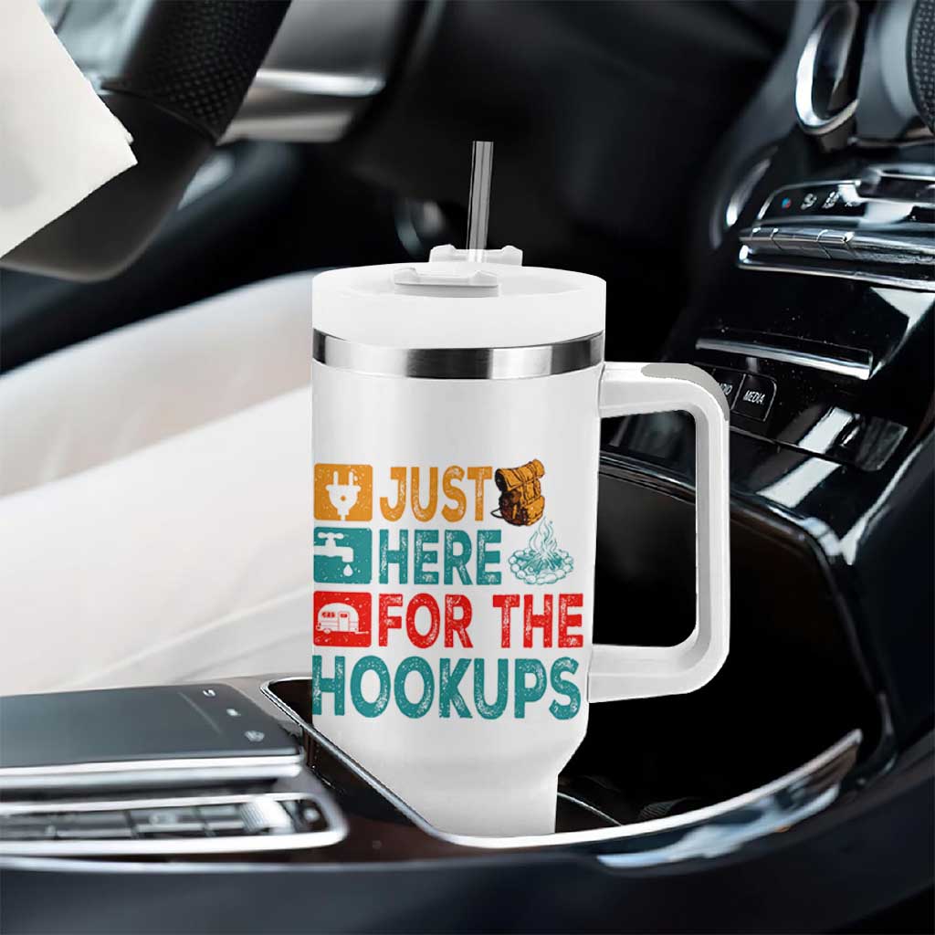 RV Camping Caravan Motorhome Tumbler With Handle Just Here For The Hookups - Wonder Print Shop