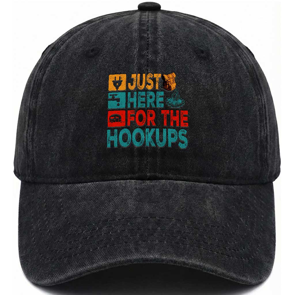 RV Camping Caravan Motorhome Washed Cotton Baseball Cap Just Here For The Hookups