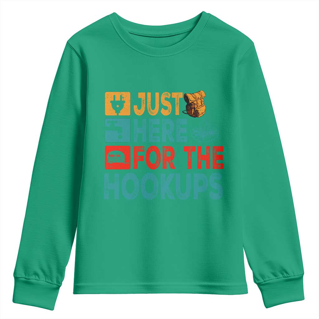 RV Camping Caravan Motorhome Youth Sweatshirt Just Here For The Hookups - Wonder Print Shop