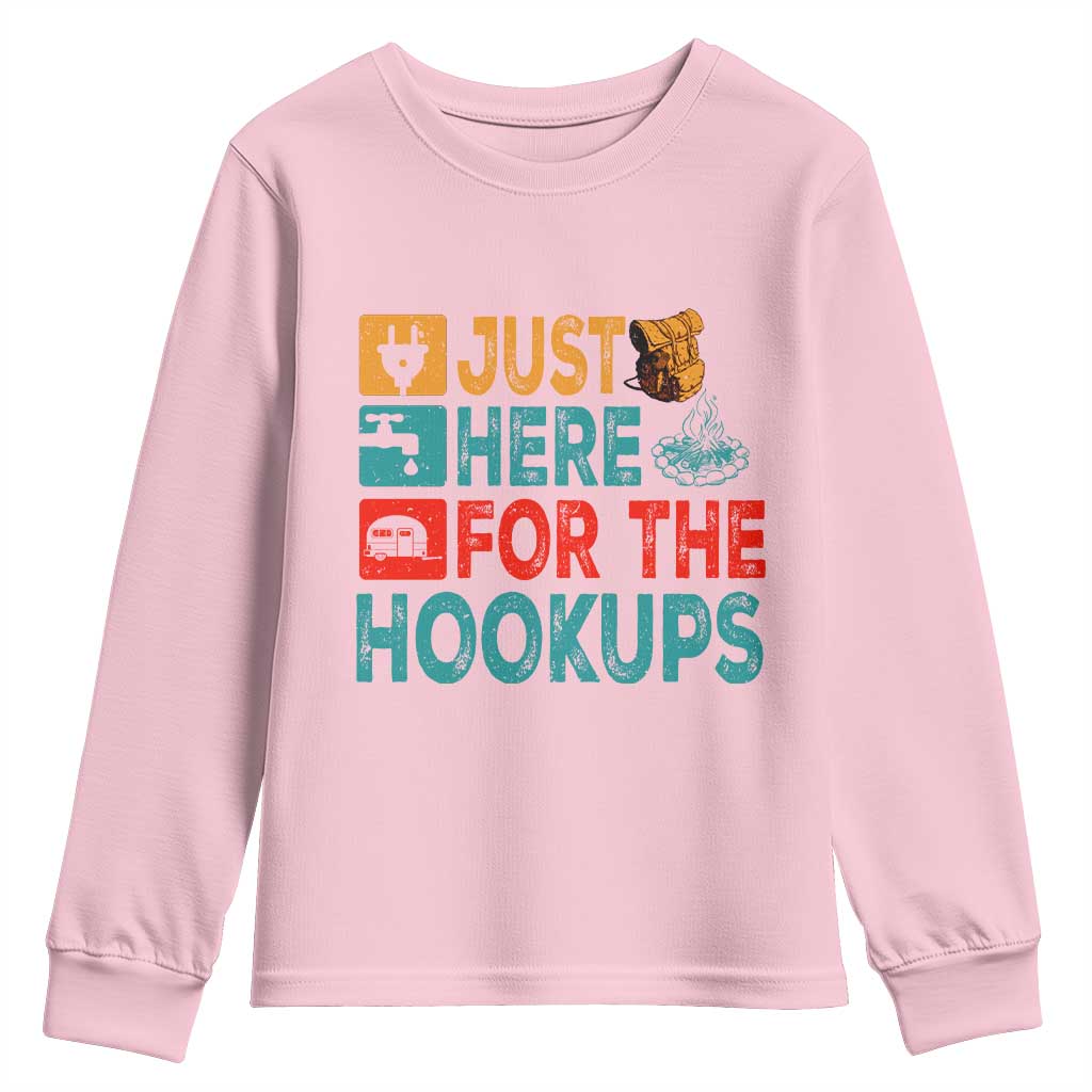 RV Camping Caravan Motorhome Youth Sweatshirt Just Here For The Hookups - Wonder Print Shop