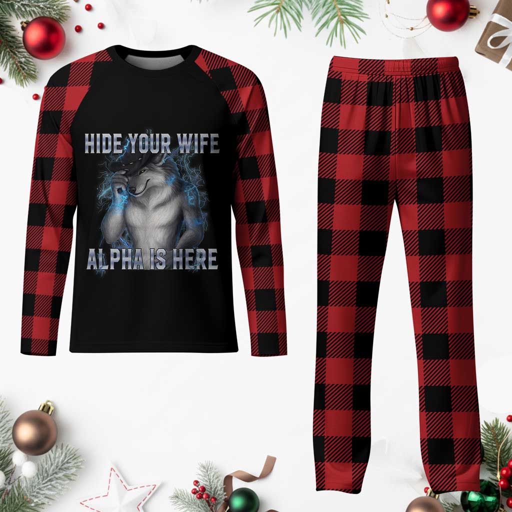 Hide Your Wife The Alpha Is Here Plaid Pajama Set Funny Sarcastic Cringe Werewolf Meme