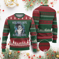 Hide Your Wife The Alpha Is Here Ugly Christmas Sweater Funny Sarcastic Cringe Werewolf Meme