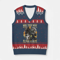 Hide Your Wife The Alpha is Here V-Neck Knit Sweater Vest Cringe Werewolf Alpha Meme Humor