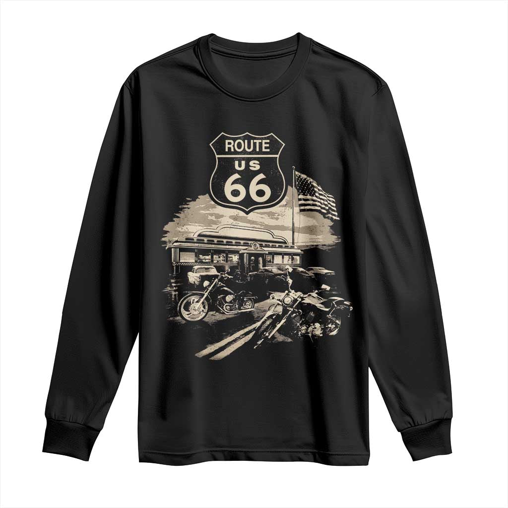 Route Highway 66 100 Year Centennial Motorcycle Americana Road Sign Long Sleeve Shirt