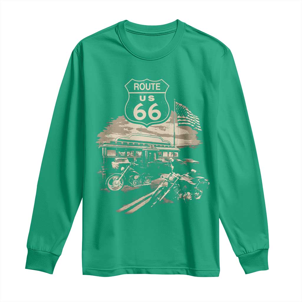 Route Highway 66 100 Year Centennial Motorcycle Americana Road Sign Long Sleeve Shirt
