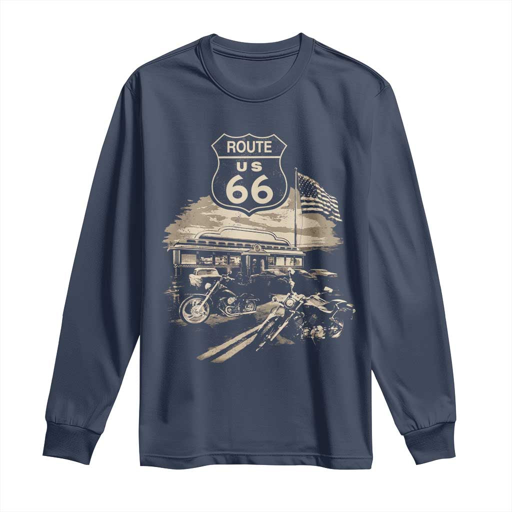 Route Highway 66 100 Year Centennial Motorcycle Americana Road Sign Long Sleeve Shirt