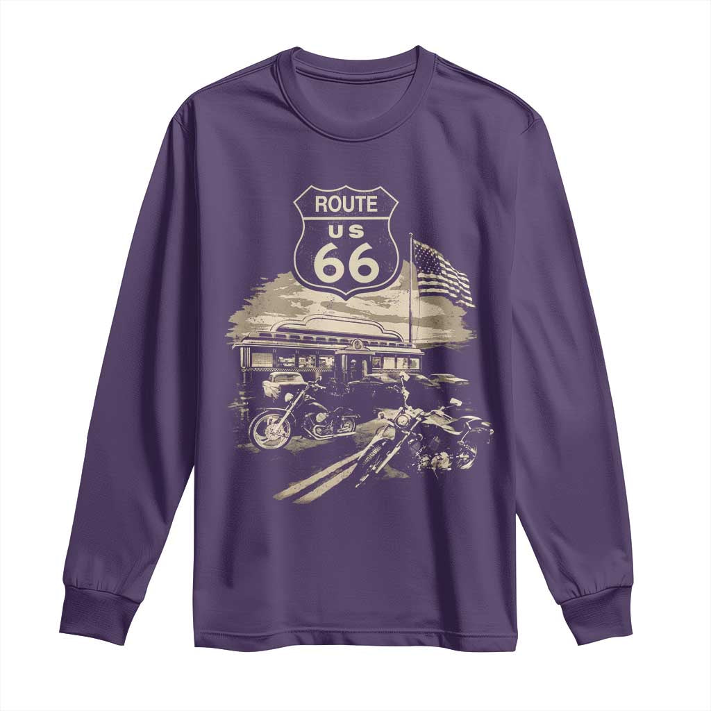 Route Highway 66 100 Year Centennial Motorcycle Americana Road Sign Long Sleeve Shirt