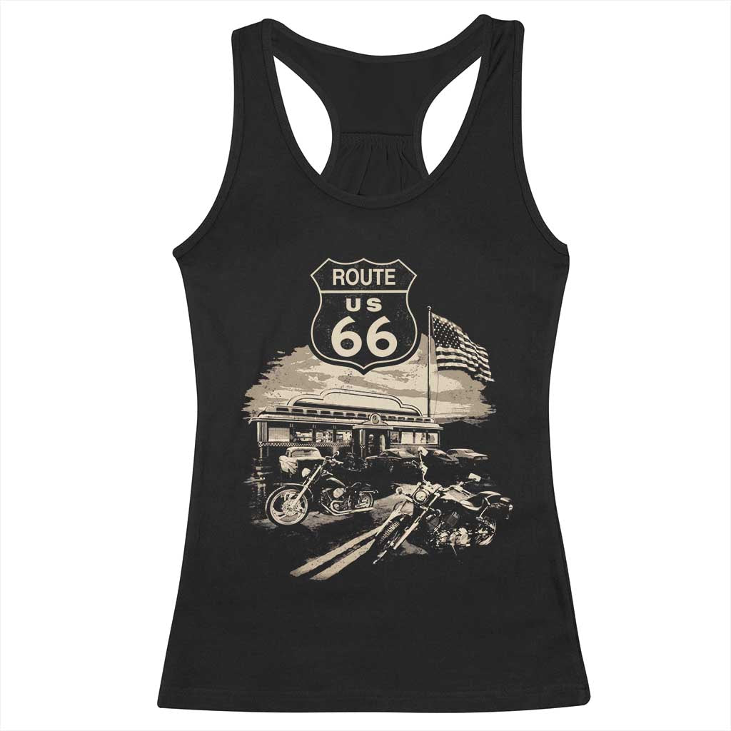 Route Highway 66 100 Year Centennial Motorcycle Americana Road Sign Racerback Tank Top