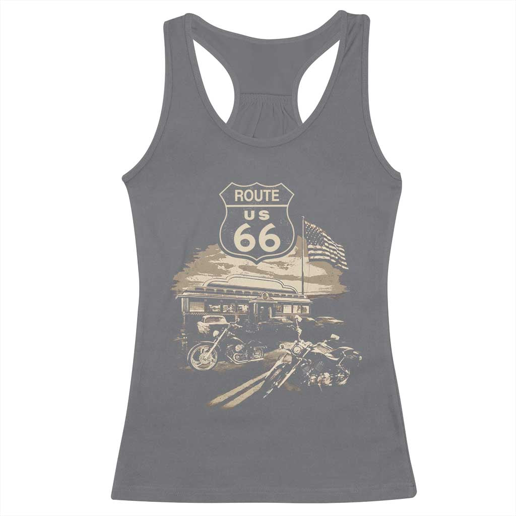 Route Highway 66 100 Year Centennial Motorcycle Americana Road Sign Racerback Tank Top
