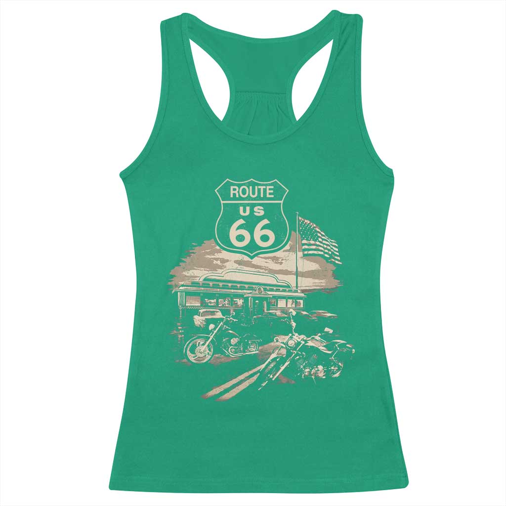 Route Highway 66 100 Year Centennial Motorcycle Americana Road Sign Racerback Tank Top