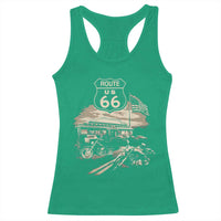 Route Highway 66 100 Year Centennial Motorcycle Americana Road Sign Racerback Tank Top