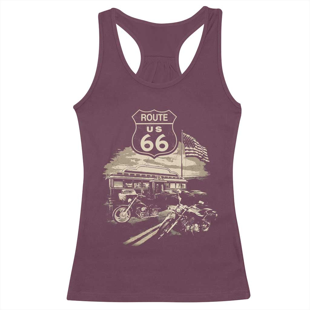 Route Highway 66 100 Year Centennial Motorcycle Americana Road Sign Racerback Tank Top