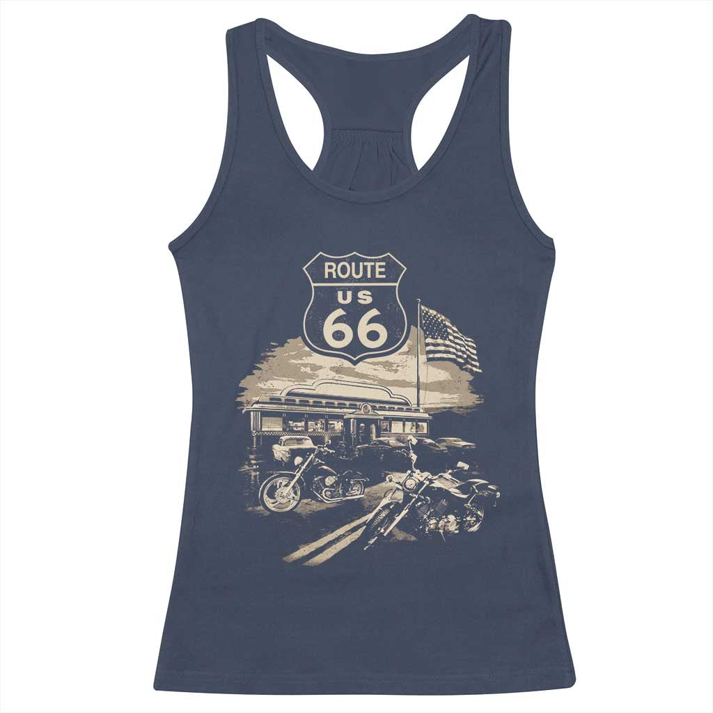 Route Highway 66 100 Year Centennial Motorcycle Americana Road Sign Racerback Tank Top