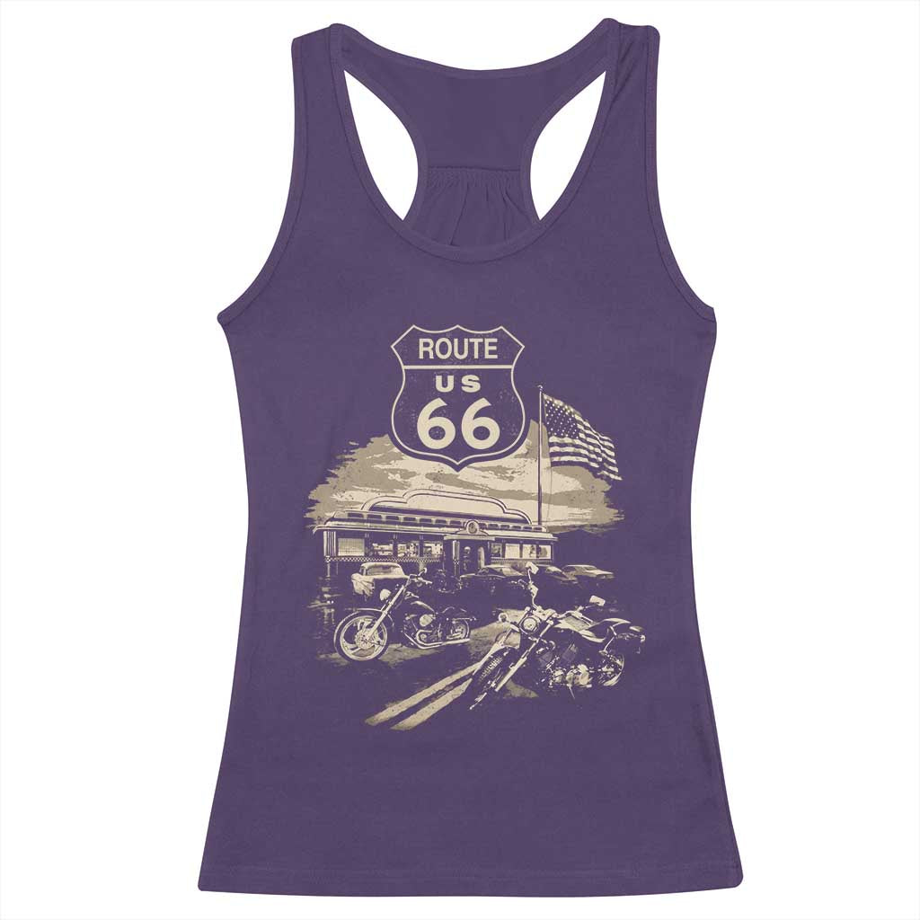 Route Highway 66 100 Year Centennial Motorcycle Americana Road Sign Racerback Tank Top
