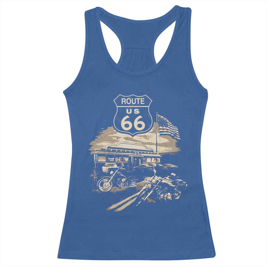 Route Highway 66 100 Year Centennial Motorcycle Americana Road Sign Racerback Tank Top