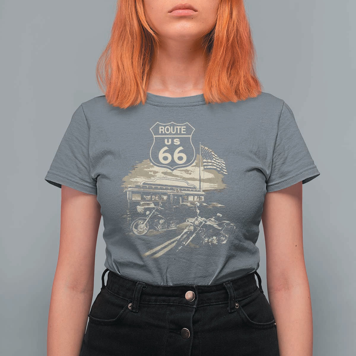 Route Highway 66 100 Year Centennial Motorcycle Americana Road Sign T Shirt For Women