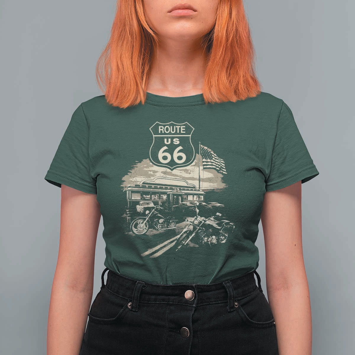 Route Highway 66 100 Year Centennial Motorcycle Americana Road Sign T Shirt For Women