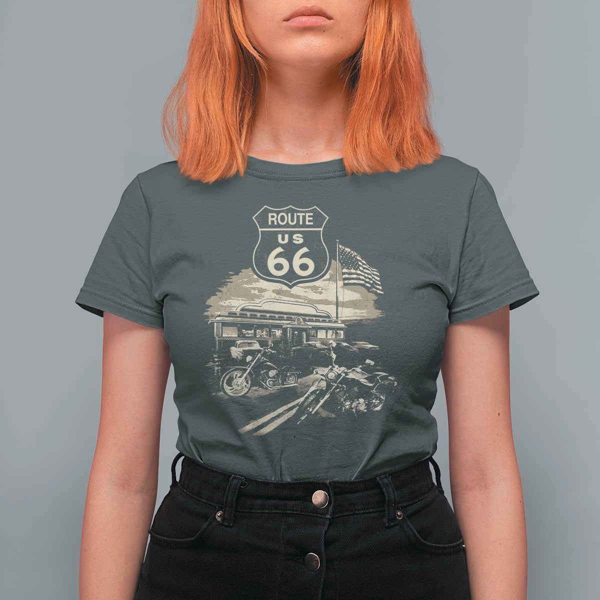Route Highway 66 100 Year Centennial Motorcycle Americana Road Sign T Shirt For Women