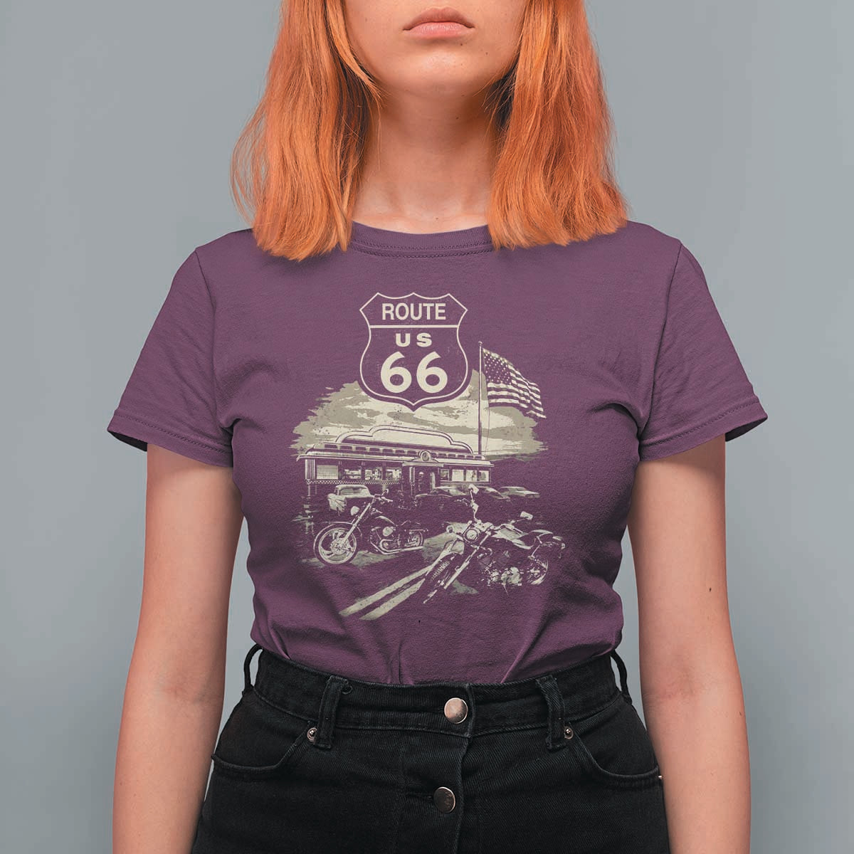 Route Highway 66 100 Year Centennial Motorcycle Americana Road Sign T Shirt For Women