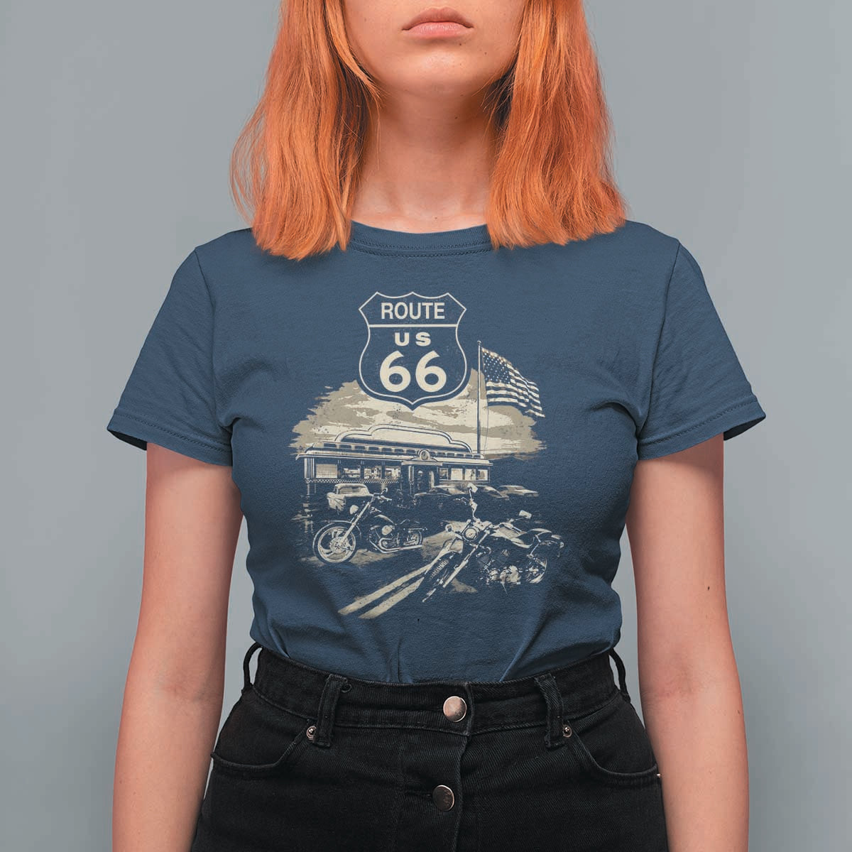 Route Highway 66 100 Year Centennial Motorcycle Americana Road Sign T Shirt For Women