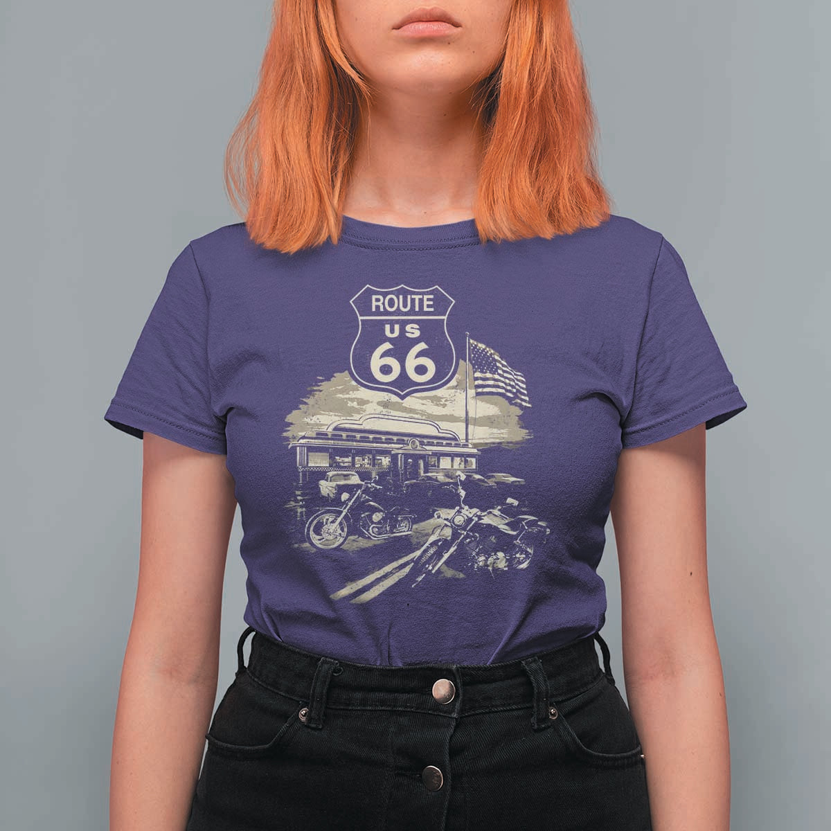 Route Highway 66 100 Year Centennial Motorcycle Americana Road Sign T Shirt For Women