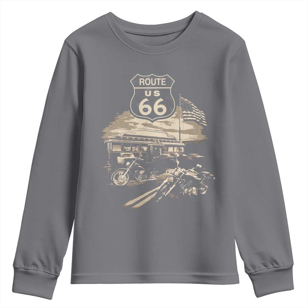 Route Highway 66 100 Year Centennial Motorcycle Americana Road Sign Youth Sweatshirt