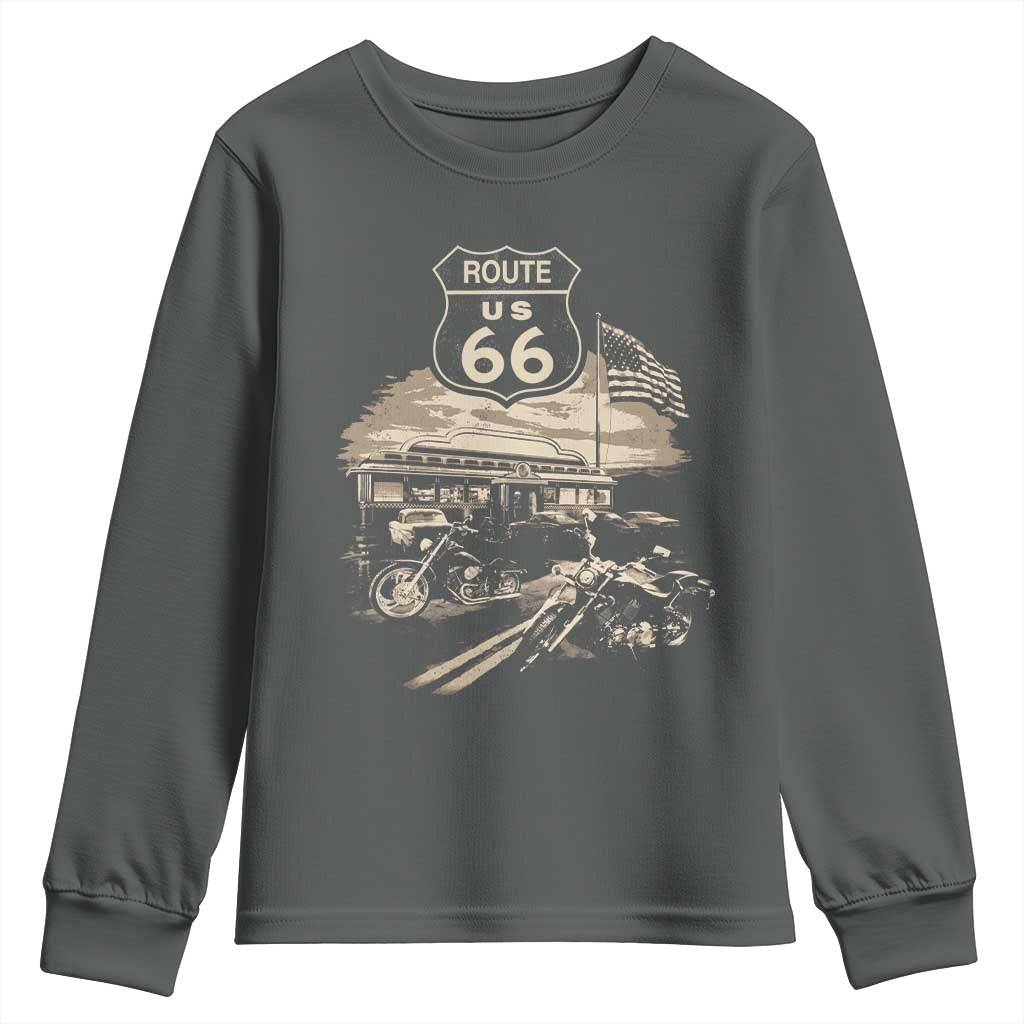 Route Highway 66 100 Year Centennial Motorcycle Americana Road Sign Youth Sweatshirt