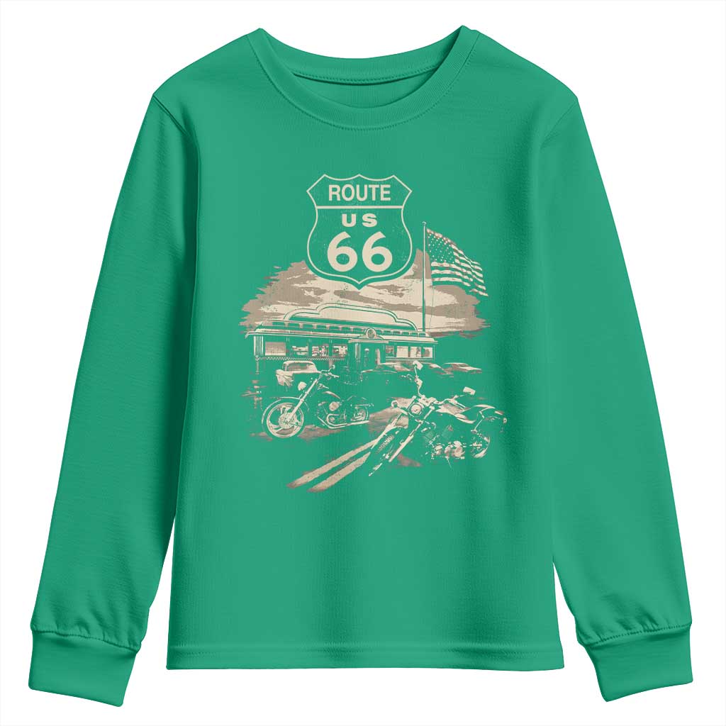 Route Highway 66 100 Year Centennial Motorcycle Americana Road Sign Youth Sweatshirt