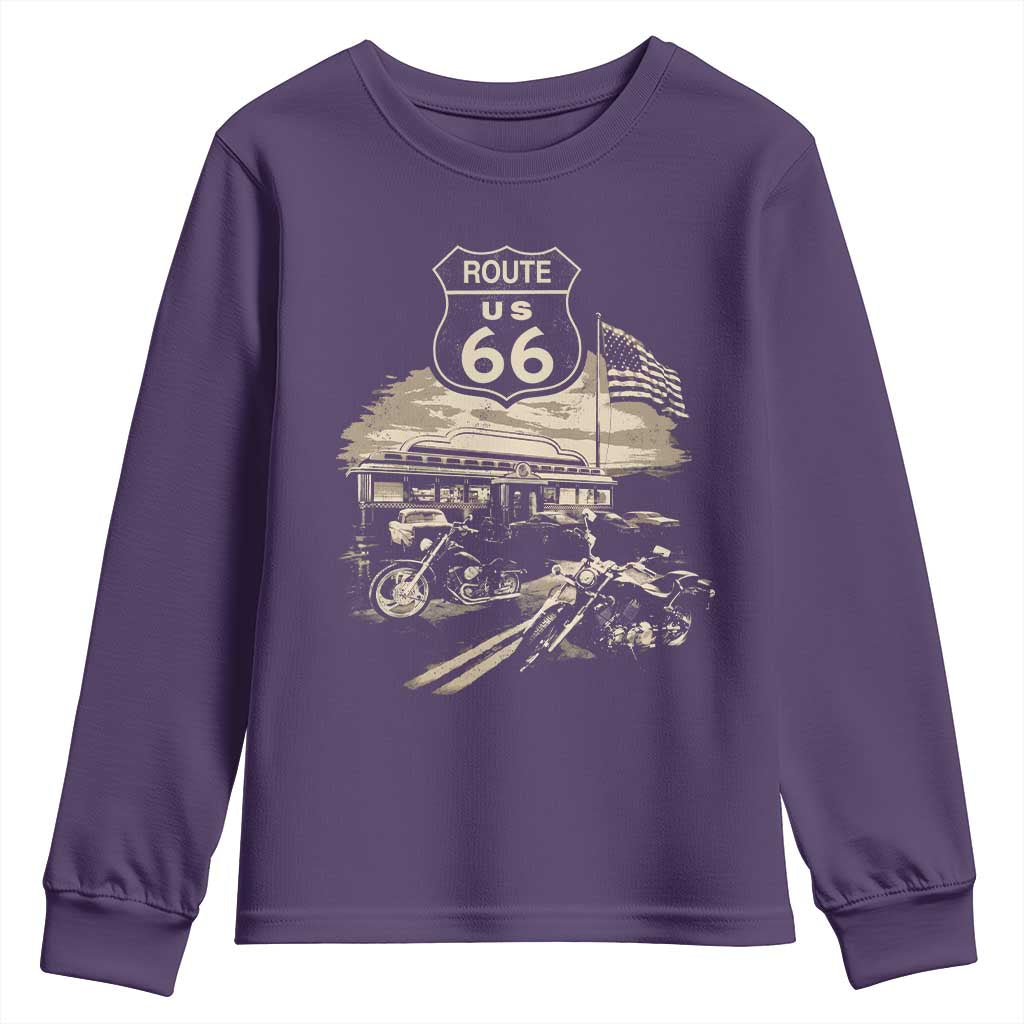 Route Highway 66 100 Year Centennial Motorcycle Americana Road Sign Youth Sweatshirt
