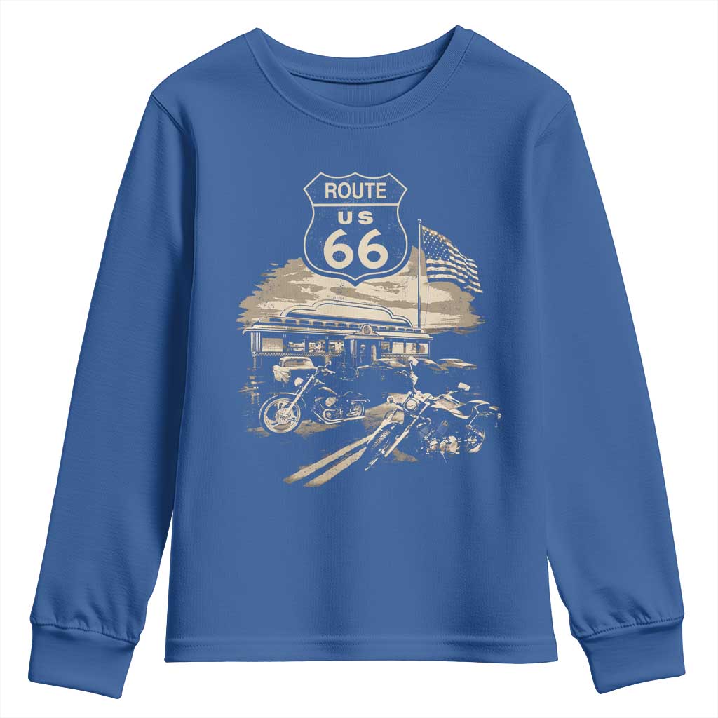 Route Highway 66 100 Year Centennial Motorcycle Americana Road Sign Youth Sweatshirt