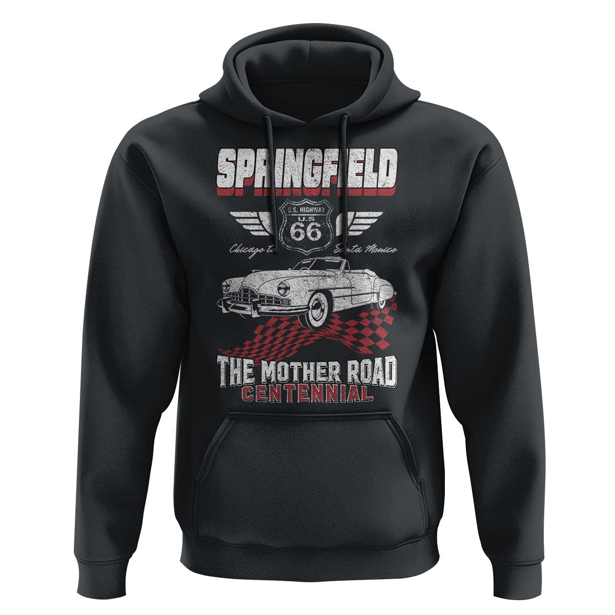Springfield Missouri US Highway 66 Centennial Keepsake Hoodie Vintage 1950 Classic American Car Convertible