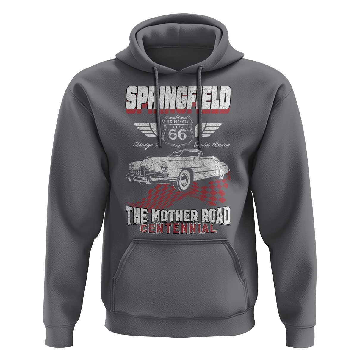 Springfield Missouri US Highway 66 Centennial Keepsake Hoodie Vintage 1950 Classic American Car Convertible