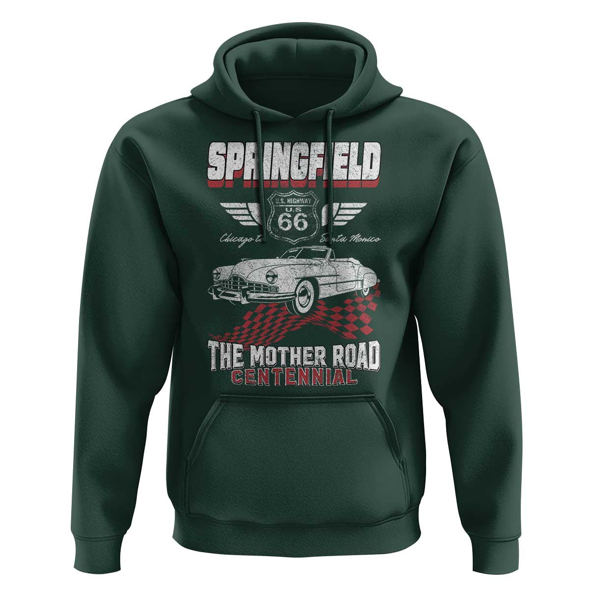 Springfield Missouri US Highway 66 Centennial Keepsake Hoodie Vintage 1950 Classic American Car Convertible